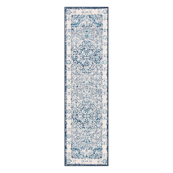 World Rug Gallery Traditional Medallion Runner Rug 2' x 7' Blue MON830BLUE2X7 - main